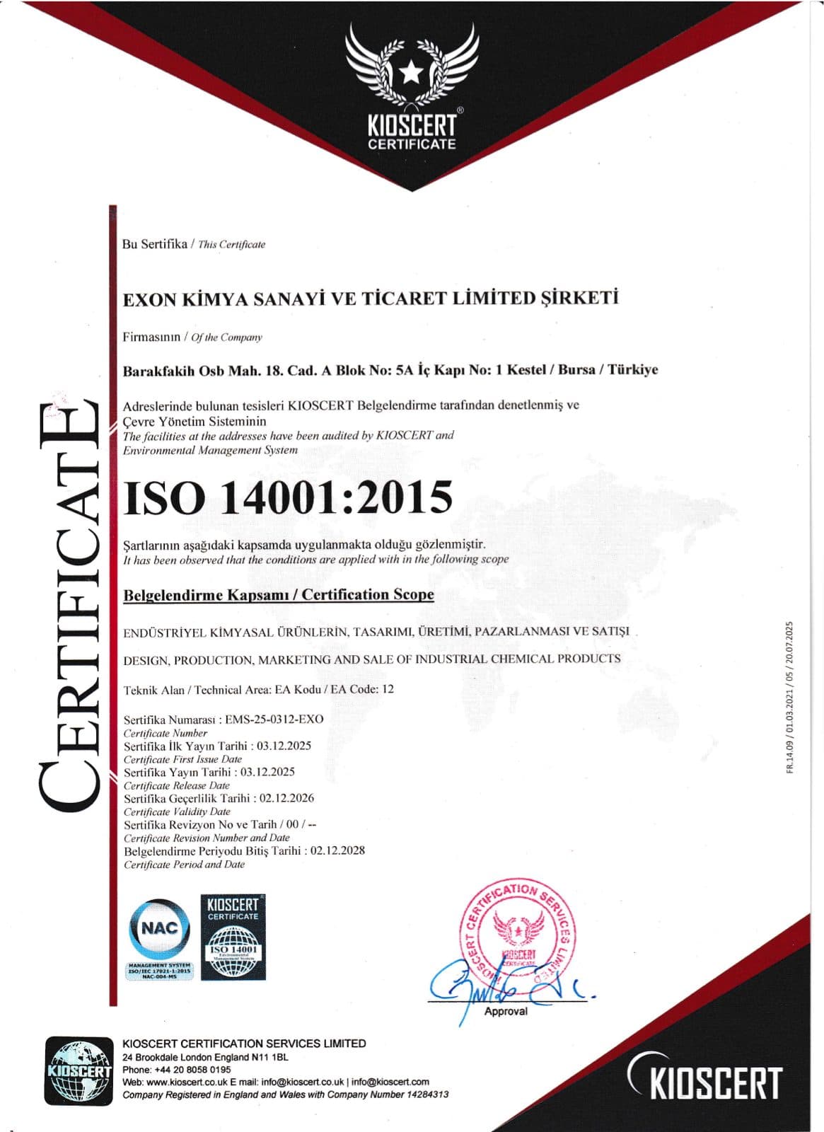 ISO 14001:2015 belgesi