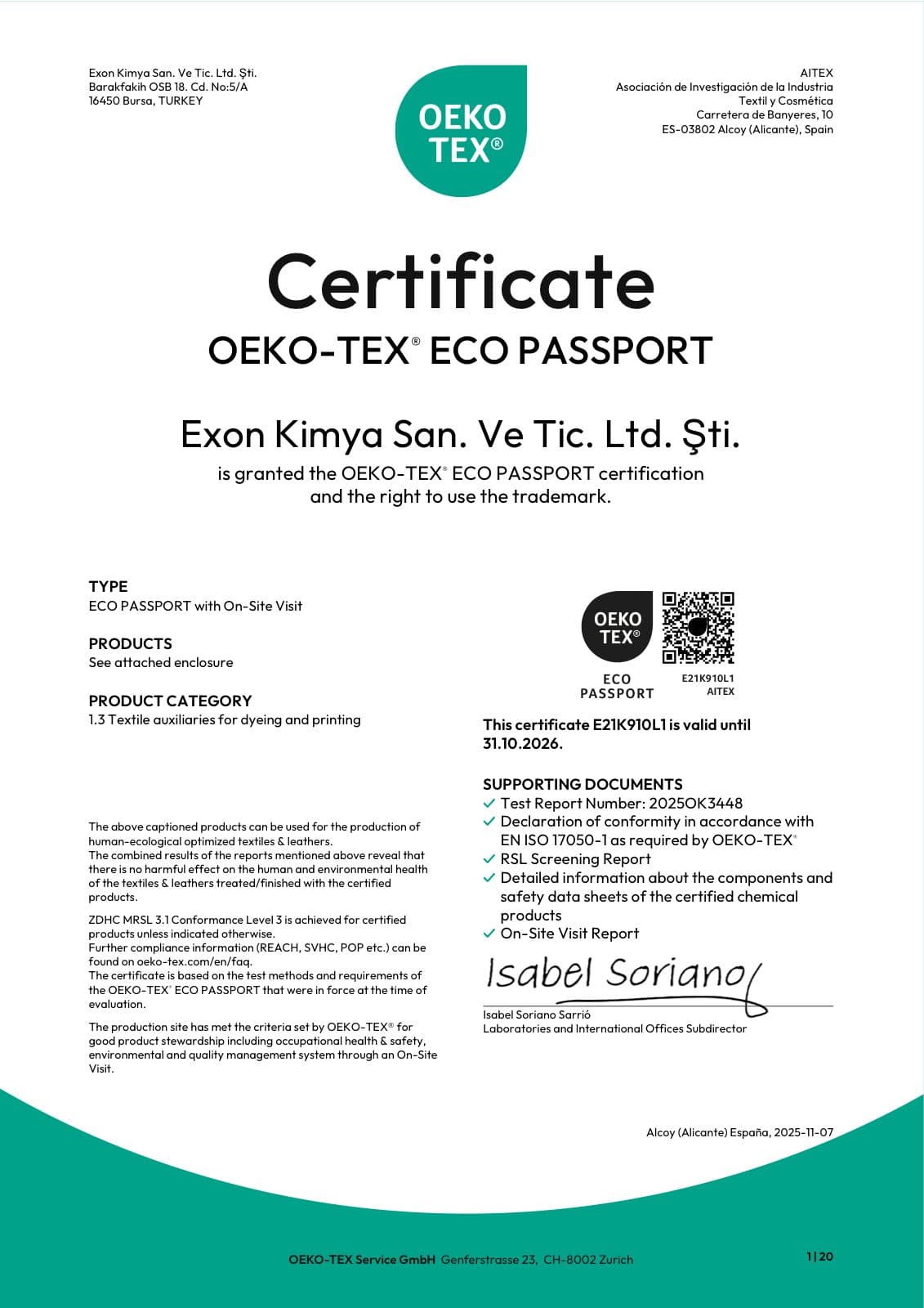 OEKO-TEX® ECO PASSPORT belgesi