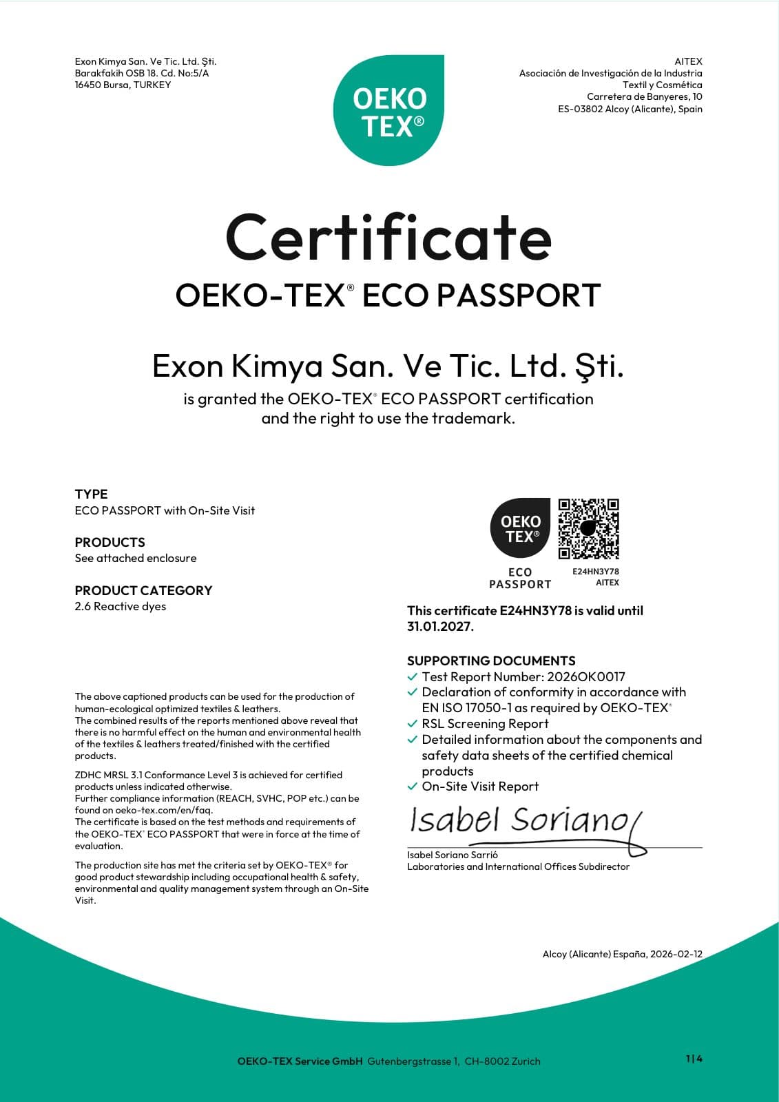 OEKO-TEX® ECO PASSPORT belgesi